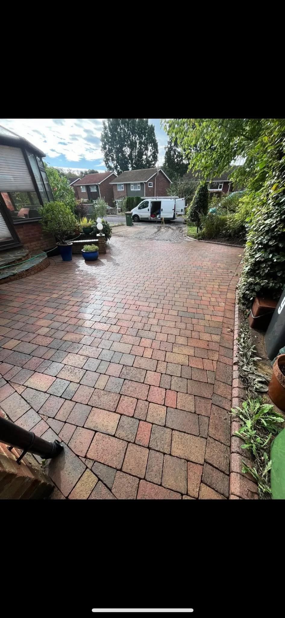 Professional pressure washing in action