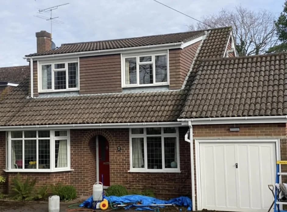 Soft-washed roof after professional moss treatment in Hampshire